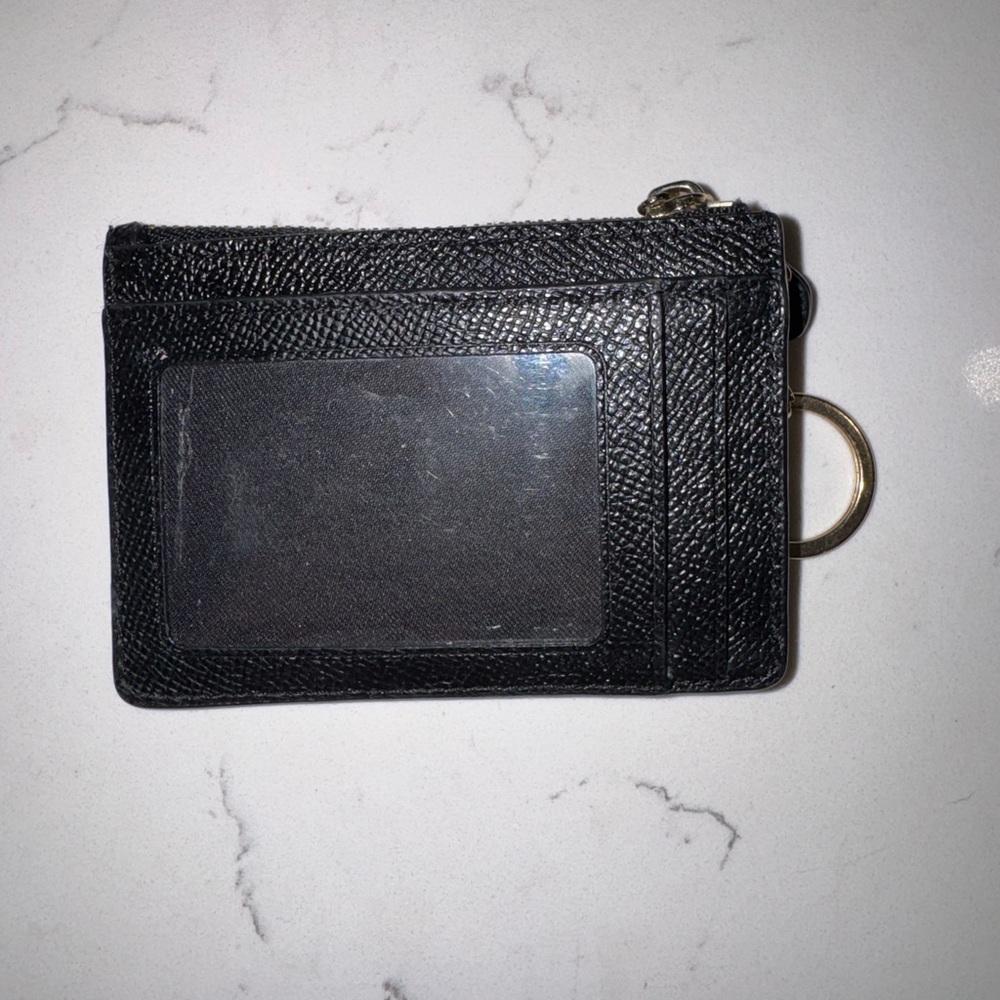 Coach Black Pebbled Leather Zip Card Case with Gold Key Ring - Picture 3 of 4
